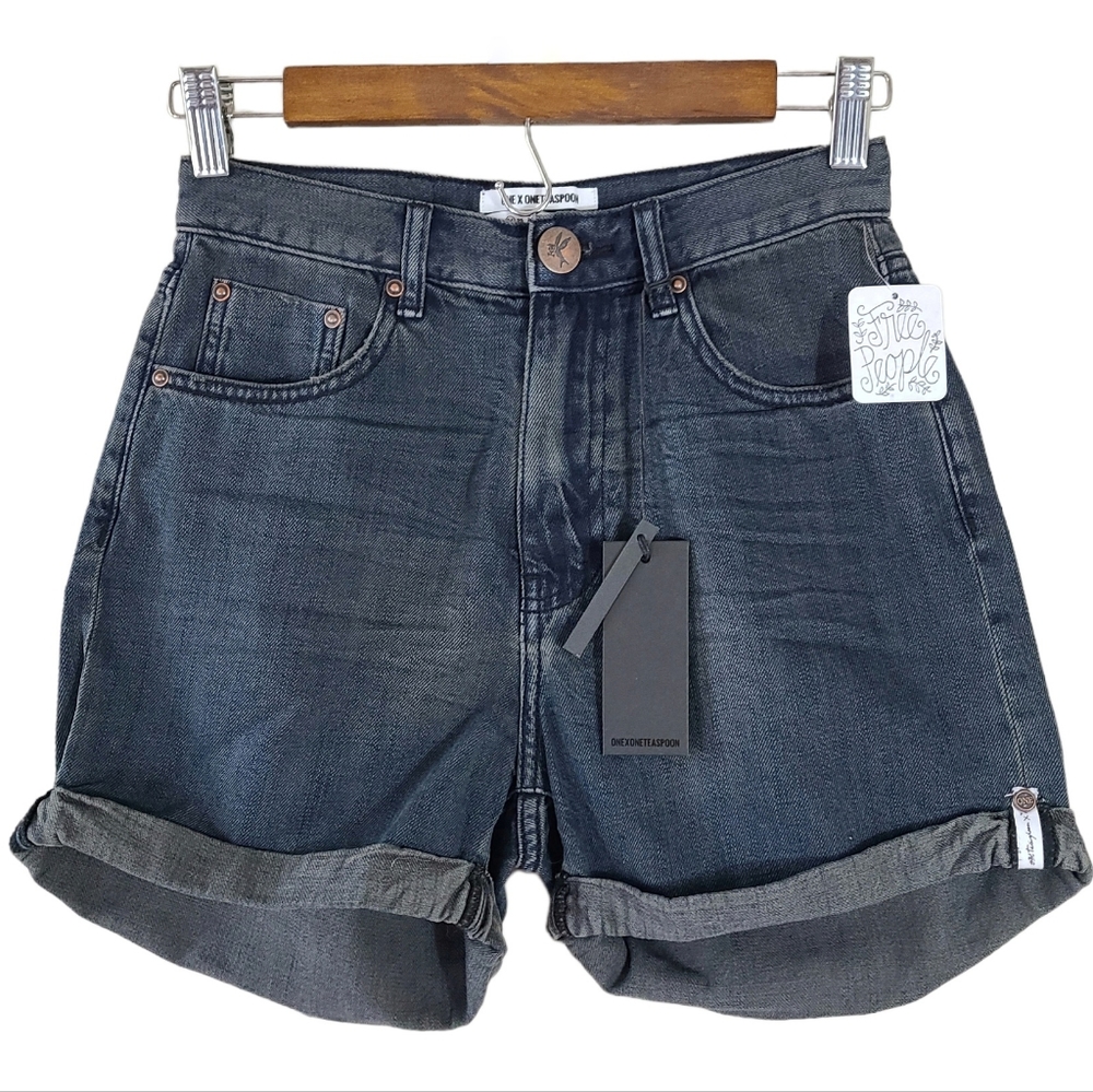 One x OneTeaspoon x Free People Dark Wash Cuffed Mom Fit Shorts NWT